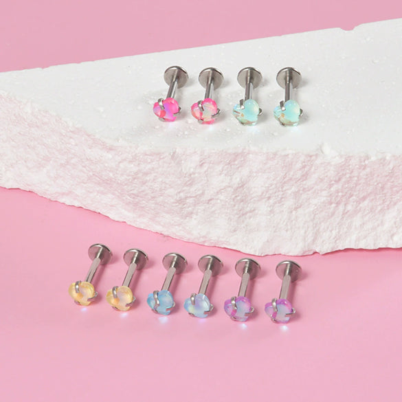 Lip Ring Stainless Steel Heartshaped Glitter Film Stone Oil Process Dark Love Pink And Blue