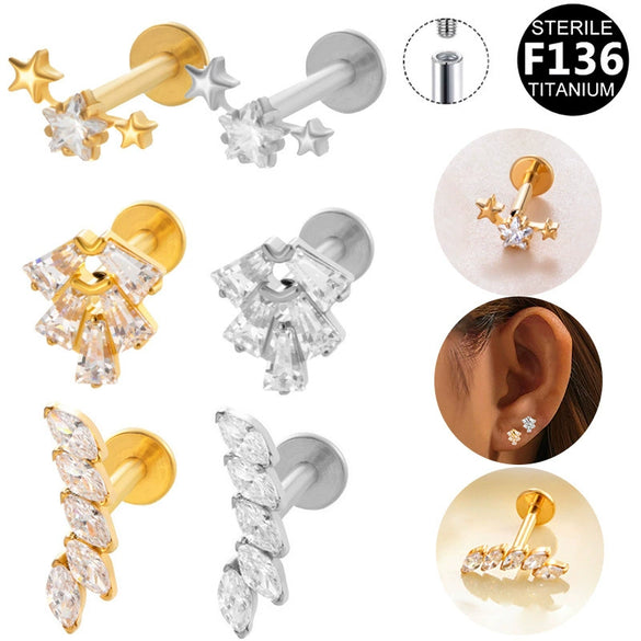 Lip Stud And Ear Stud Pure Titanium And Titanium Alloy With Geometric Pattern Electroplated For Unisex