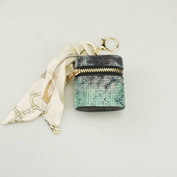 Lipstick Headphone Storage Bag Artificial Leather Snake Pattern Oval Electroplating Minimalist