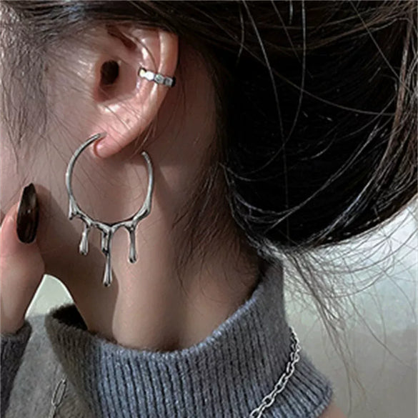 Liquid Lava Drop Shape Alloy Earrings With Electroplated Finish Simple Unisex Trendy Distinctive Design