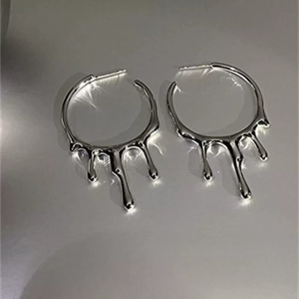 Liquid Lava Drop Shape Alloy Earrings With Electroplated Finish Simple Unisex Trendy Distinctive Design