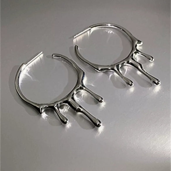 Liquid Lava Drop Shape Alloy Earrings With Electroplated Finish Simple Unisex Trendy Distinctive Design