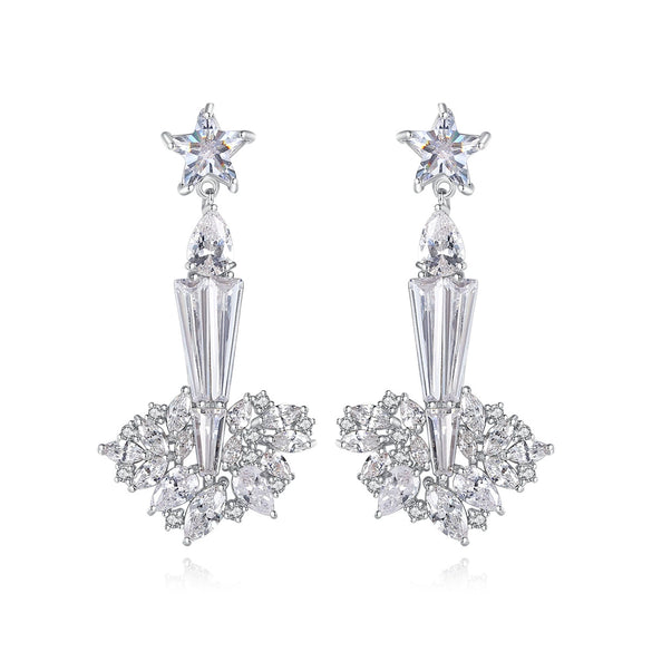 Long Geometric Copper Zircon Drop Earrings With Electroplated Finish For Women Fashion Jewelry Wholesale