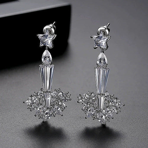 Long Geometric Copper Zircon Drop Earrings With Electroplated Finish For Women Fashion Jewelry Wholesale
