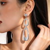 Long Geometric Double Oval Linked Alloy Stud Earrings With Stainless Steel Posts Light Luxury Jewelry Wholesale