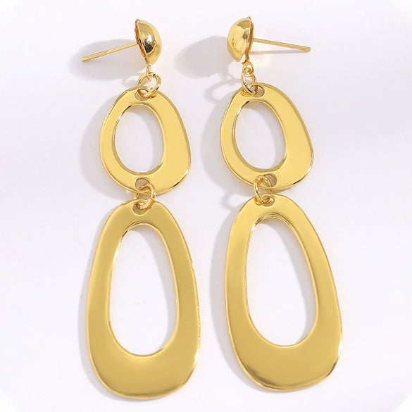Long Geometric Double Oval Linked Alloy Stud Earrings With Stainless Steel Posts Light Luxury Jewelry Wholesale