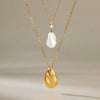 Long Geometric Glass Pearl Necklace In Stainless Steel With Vacuum Gold Plating For Women