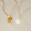 Long Geometric Glass Pearl Necklace In Stainless Steel With Vacuum Gold Plating For Women