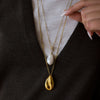Long Geometric Glass Pearl Necklace In Stainless Steel With Vacuum Gold Plating For Women