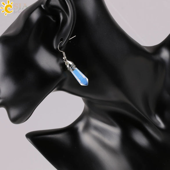 Long Hexagonal Prism Natural Crystal Gem Earrings For Women Personality Style Statement Jewelry