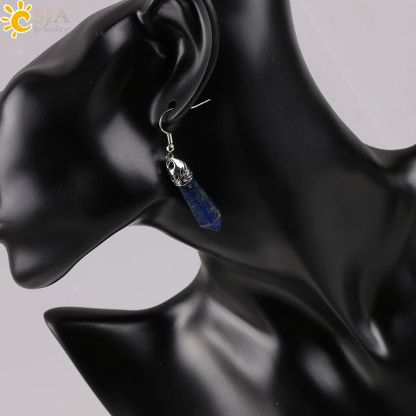 Long Hexagonal Prism Natural Crystal Gem Earrings For Women Personality Style Statement Jewelry