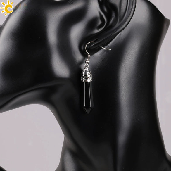 Long Hexagonal Prism Natural Crystal Gem Earrings For Women Personality Style Statement Jewelry