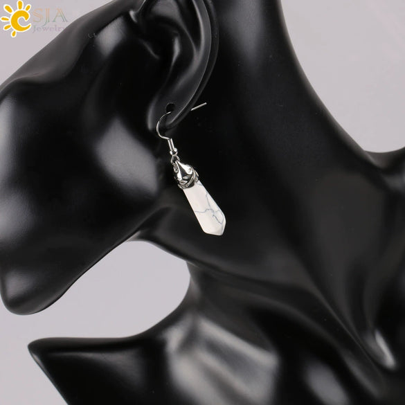 Long Hexagonal Prism Natural Crystal Gem Earrings For Women Personality Style Statement Jewelry