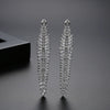Long Leaf Geometric Copper Zircon Drop Earrings For Women With Electroplated Finish And Statement Fashion Design