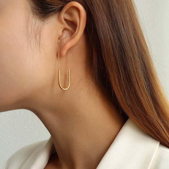 Long Pin Ear Hanging Earrings Titanium Steel 18K True Gold Color Electroplated Geometric Style