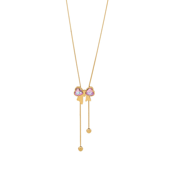 Long Tassel Bow Fashion Stainless Steel Necklace With Electroplating And Snake Bone Chain