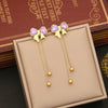 Long Tassel Bow Fashion Stainless Steel Necklace With Electroplating And Snake Bone Chain