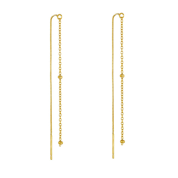 Long Tassel Round Bead Earrings In S925 Sterling Silver With Geometric Design For Women