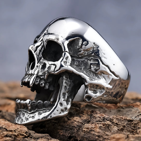 Long Teeth Zombie Skull Ring Gothic Style Boiled Black Polished Stainless Steel Jewelry For Men And Women