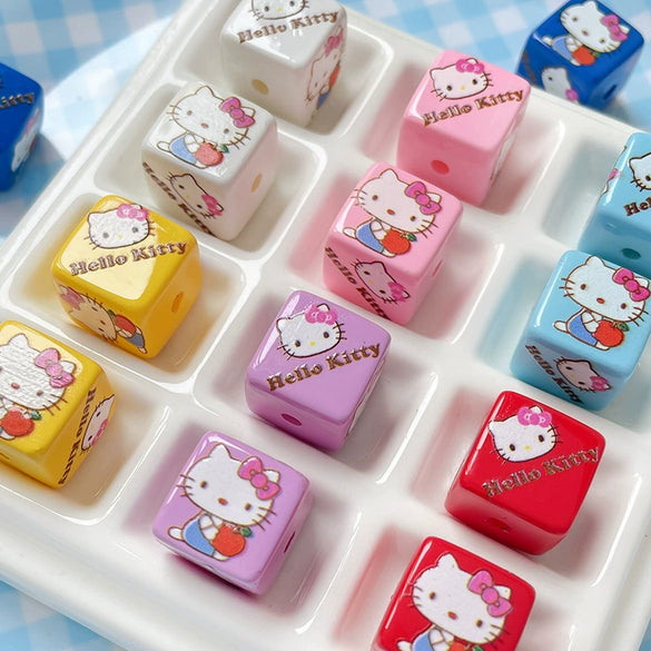 Loose Beads Acrylic And Plasticresin Square Beads With Kitty Cat Print For Diy Handmade Bracelet And Necklace Accessories