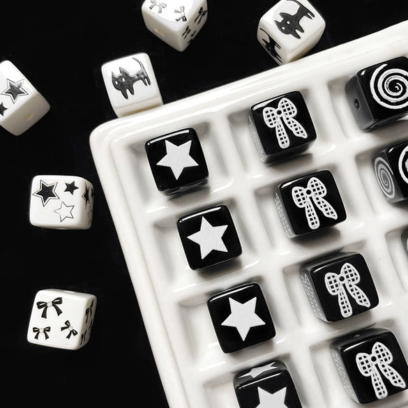 Loose Beads Acrylic Black And White Simple Cat Star Bow Square Line Geometric Diy Handmade Beading Material For Bracelet Necklace