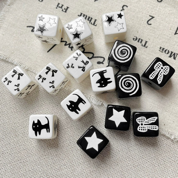 Loose Beads Acrylic Black And White Simple Cat Star Bow Square Line Geometric Diy Handmade Beading Material For Bracelet Necklace