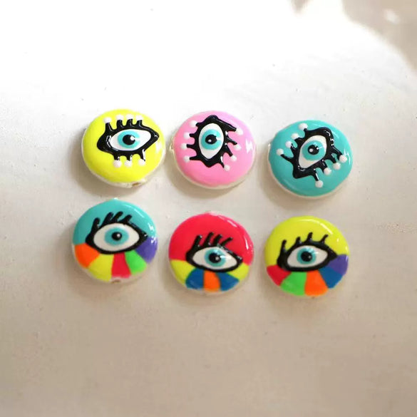 Loose Beads Shell Dripping Oil Eye Pattern Round Trendy Jewelry