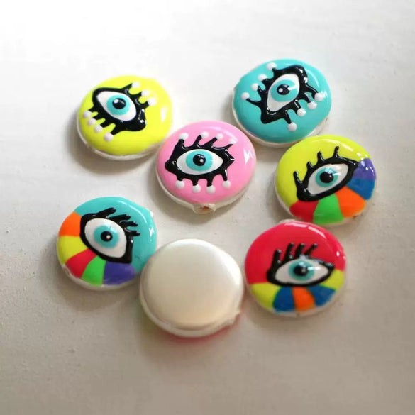 Loose Beads Shell Dripping Oil Eye Pattern Round Trendy Jewelry