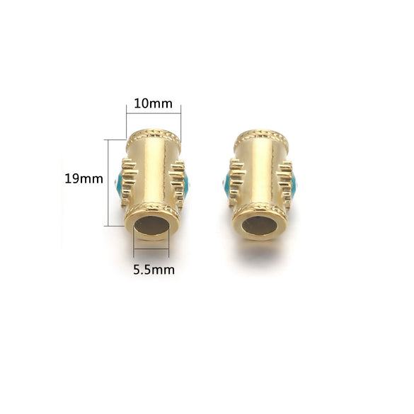 Loose Beads Stainless Steel Natural Stone Doublesided Enamel Oil Eye 18K Gold Vacuum Plated Eight Eyes Drum Beads