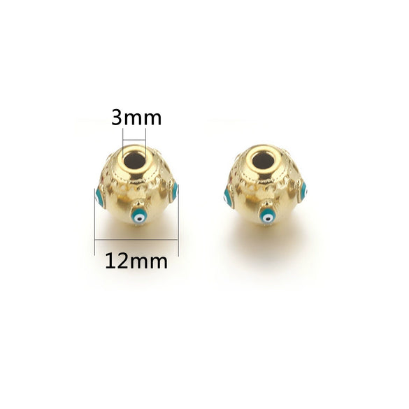 Loose Beads Stainless Steel Natural Stone Doublesided Enamel Oil Eye 18K Gold Vacuum Plated Eight Eyes Drum Beads
