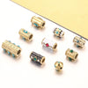 Loose Beads Stainless Steel Natural Stone Doublesided Enamel Oil Eye 18K Gold Vacuum Plated Eight Eyes Drum Beads