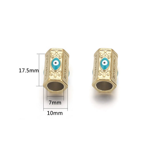 Loose Beads Stainless Steel Natural Stone Doublesided Enamel Oil Eye 18K Gold Vacuum Plated Eight Eyes Drum Beads