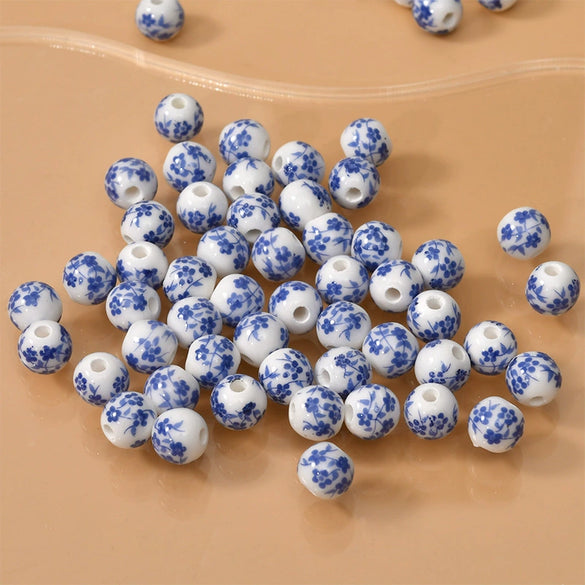Loose Ceramic Soft Pottery Round Beads With Flower Pattern For Diy Handmade Jewelry Printing Process
