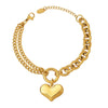 Love Almond Heart Shaped Thick Chain Girl Bracelet In Titanium Steel With Gold Inlaid Design