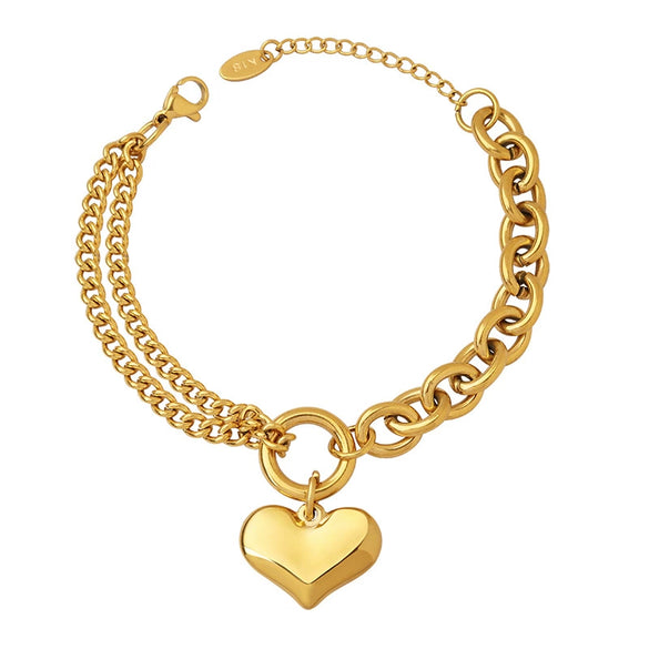 Love Almond Heart Shaped Thick Chain Girl Bracelet In Titanium Steel With Gold Inlaid Design