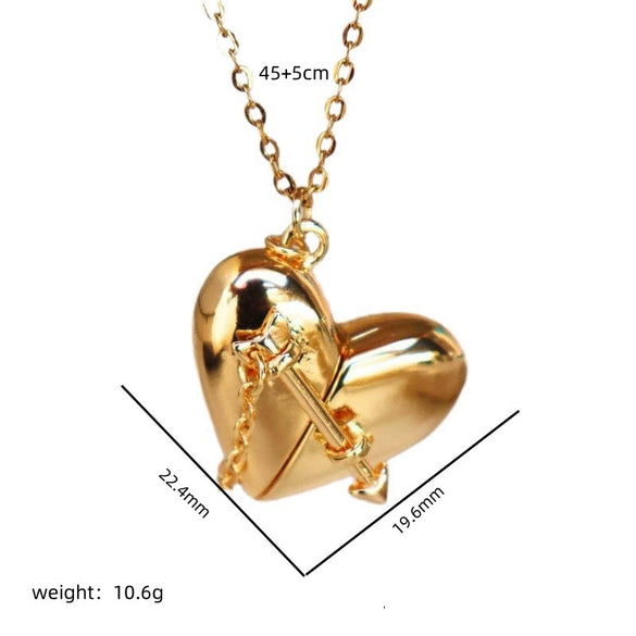 Love Box Pendant Necklace With Peach Heart Pendant And Clavicle Chain Copper Plated With Real Gold Geometric Design Electroplated Titanium Steel Unisex