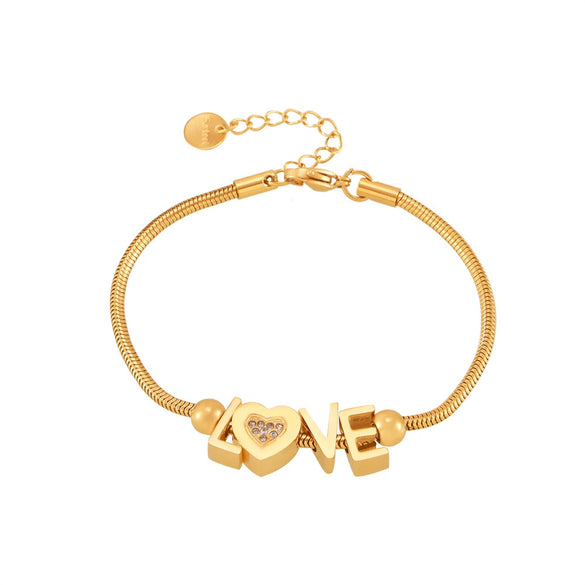 Love Diamond Letter Love Bracelet Stainless Steel 18K Gold Plated For Women