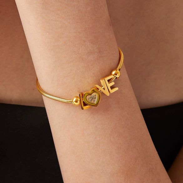 Love Diamond Letter Love Bracelet Stainless Steel 18K Gold Plated For Women