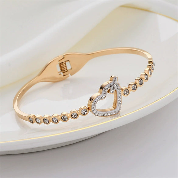Love Diamondencrusted Fashion Simple Titanium Steel Women's Bracelet Electroplated Rose Gold