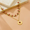 Love Disc Necklace Red Diamond Fruit Shaped Stainless Steel Electroplated Double Layer Stacked For Women Autumn And Winter