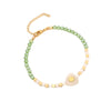 Love Heart Natural Stone Stainless Steel Crystal Bead Women's Bracelet