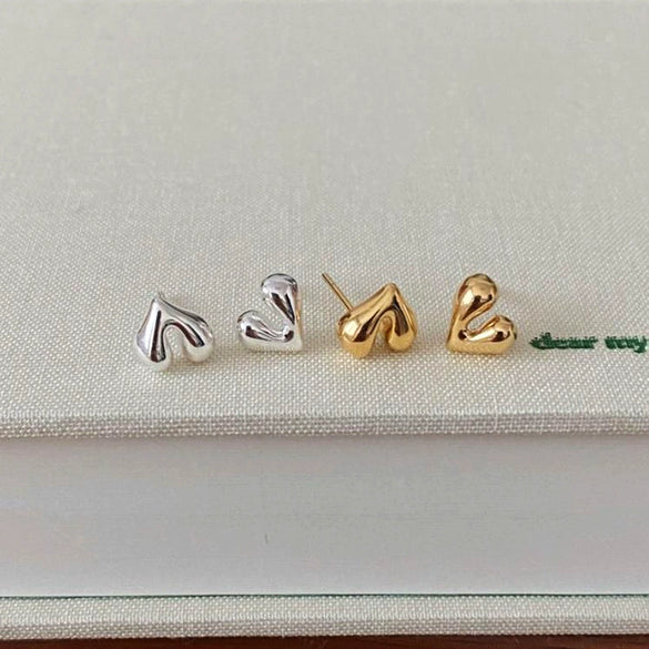 Love Heart Stud Earrings S925 Sterling Silver 14K Gold Plated Electroplated Jewelry For Women