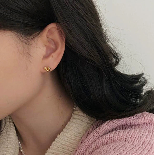Love Heart Stud Earrings S925 Sterling Silver 14K Gold Plated Electroplated Jewelry For Women