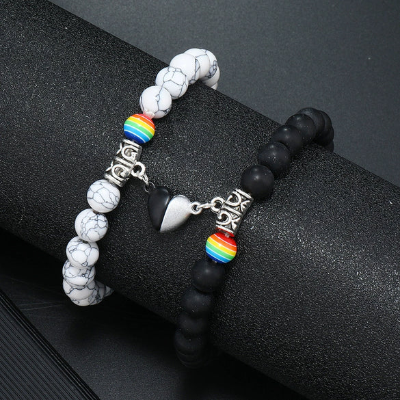 Love Magnetic Attraction Elastic Bracelet Handmade Glass Glaze Heart Pattern Lovers Accessories