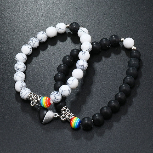 Love Magnetic Attraction Elastic Bracelet Handmade Glass Glaze Heart Pattern Lovers Accessories