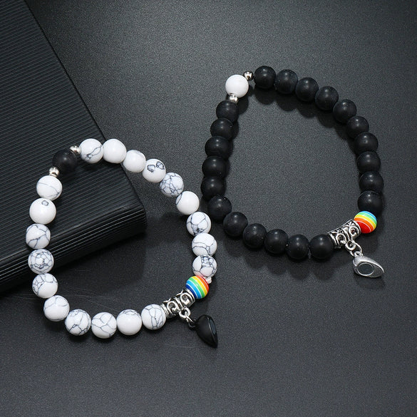 Love Magnetic Attraction Elastic Bracelet Handmade Glass Glaze Heart Pattern Lovers Accessories