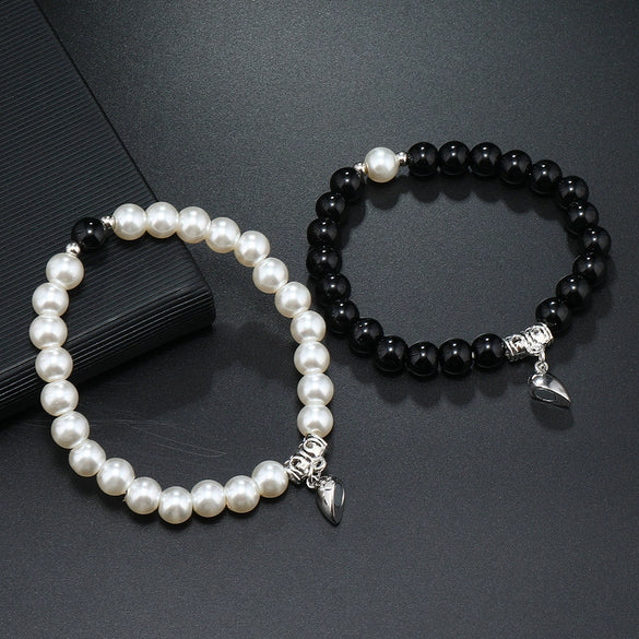 Love Magnetic Attraction Elastic Bracelet Handmade Glass Glaze Heart Pattern Lovers Accessories