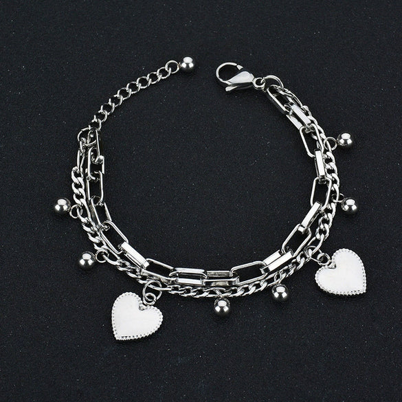 Love Multi Element Chain Distinctive Street Hip Hop Trend Light Luxury Elegant Titanium Steel Bracelet With Electroplating Treatment