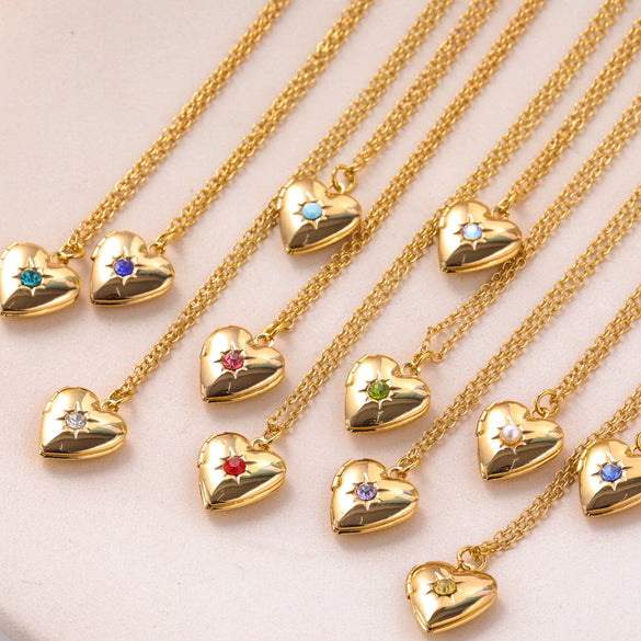 Love Opening And Closing Heartshaped Photo Album Necklace For Women Retro Style Copper And Titanium Steel Material Diamond Design