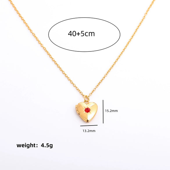 Love Opening And Closing Heartshaped Photo Album Necklace For Women Retro Style Copper And Titanium Steel Material Diamond Design